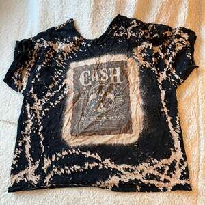 Johnny Cash Man in Black Bleached Tie-Dye Graphic Tee